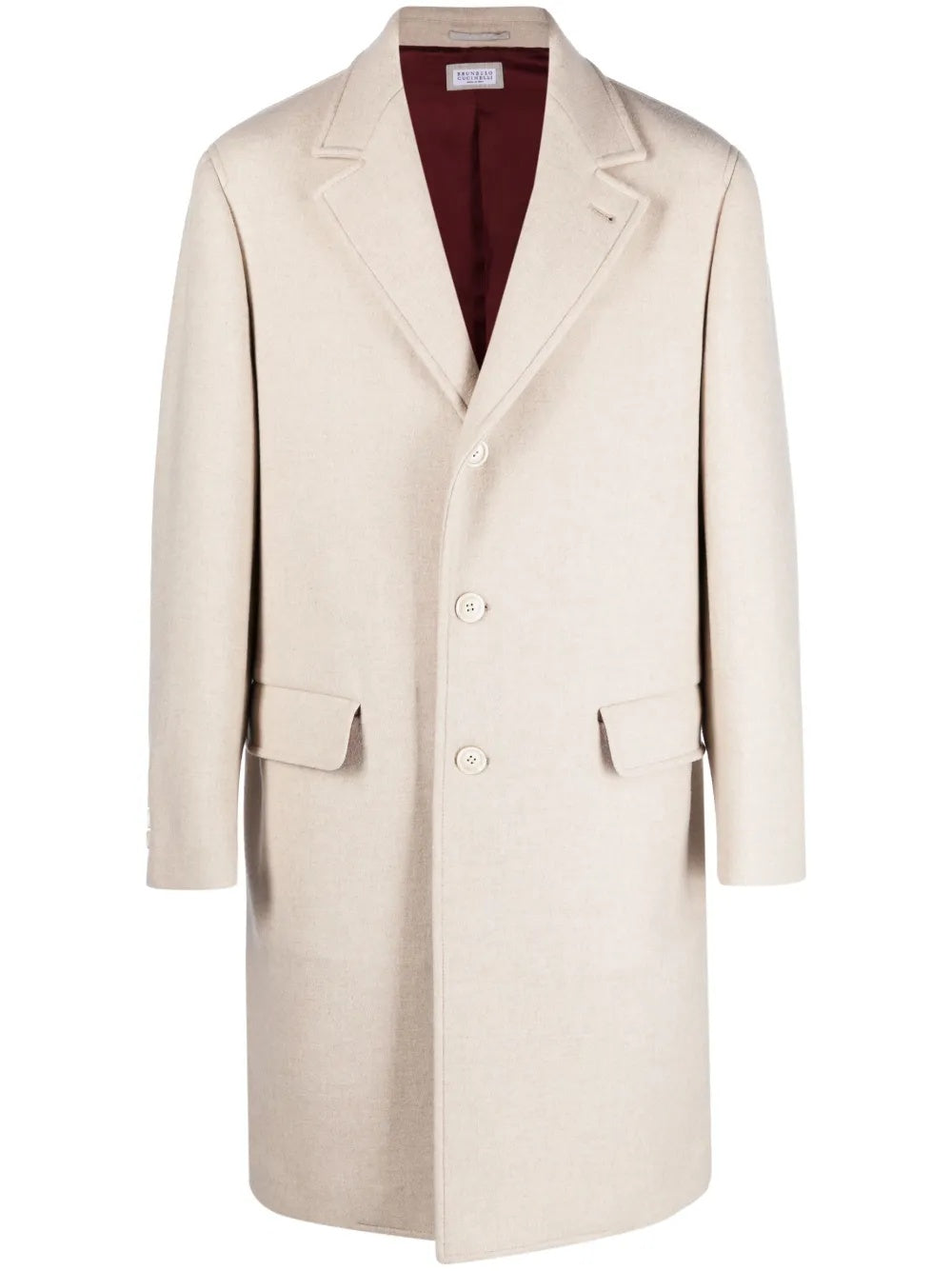 BRUNELLO CUCINELLI MEN'S OFF WHITE SINGLE BREASTED COAT