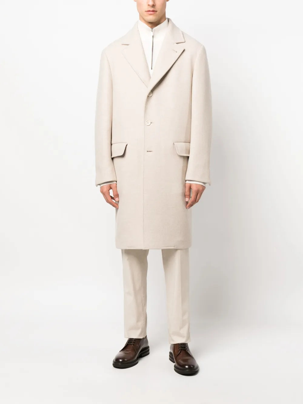 BRUNELLO CUCINELLI MEN'S OFF WHITE SINGLE BREASTED COAT