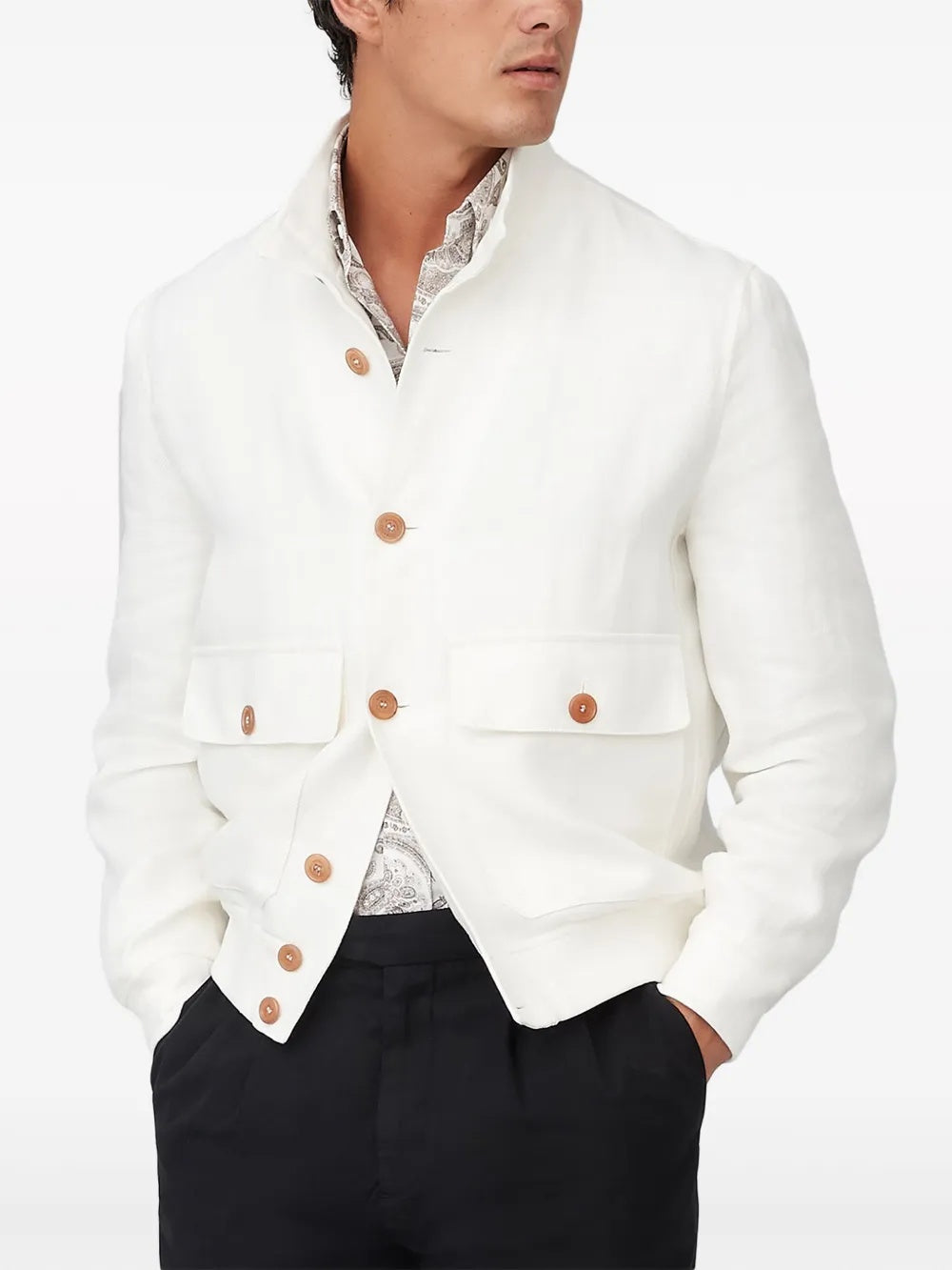 BRUNELLO CUCINELLI MEN'S OFF WHITE LINEN WOOL JACKET