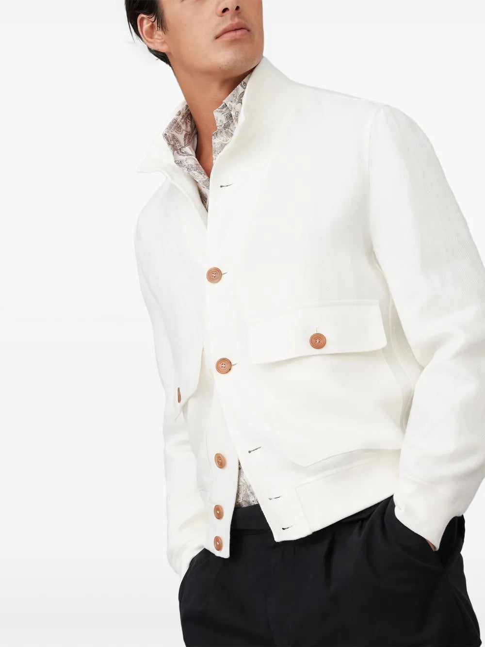 BRUNELLO CUCINELLI MEN'S OFF WHITE LINEN WOOL JACKET