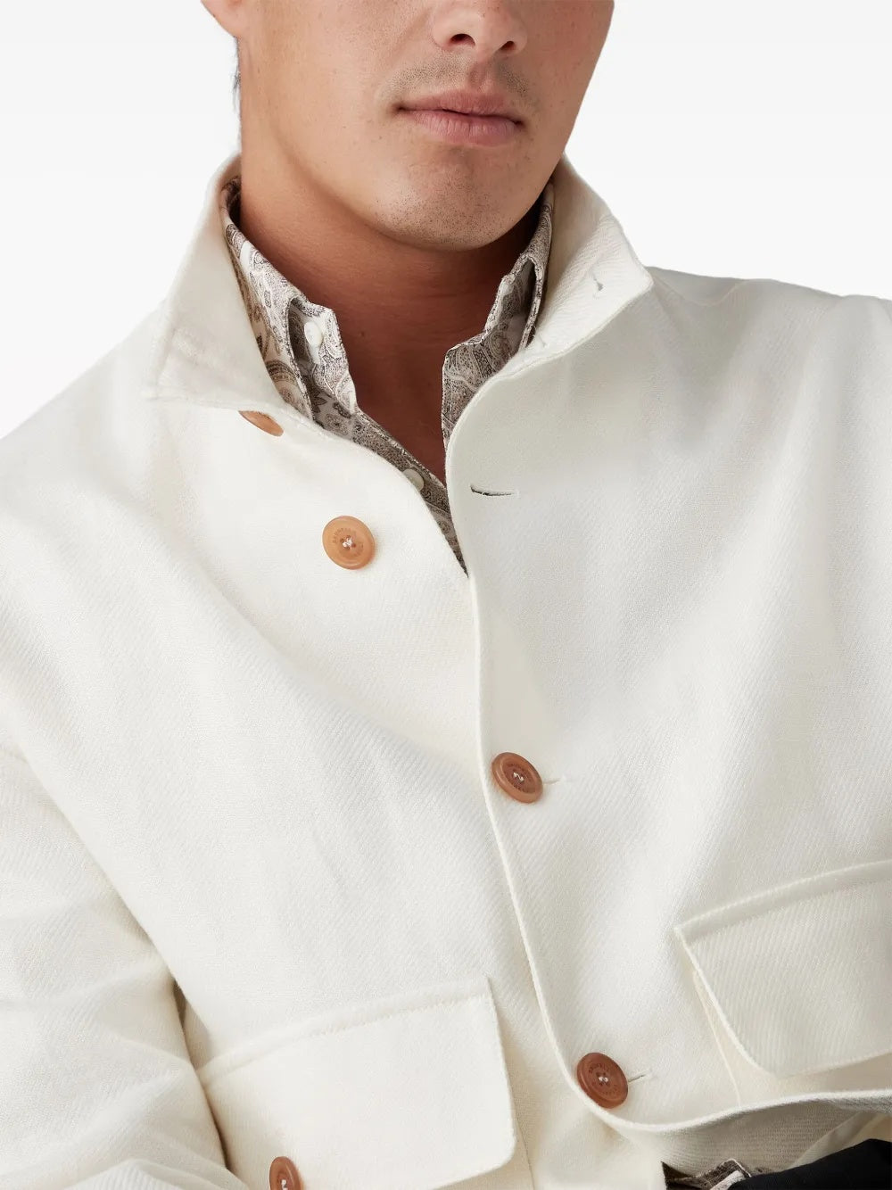 BRUNELLO CUCINELLI MEN'S OFF WHITE LINEN WOOL JACKET