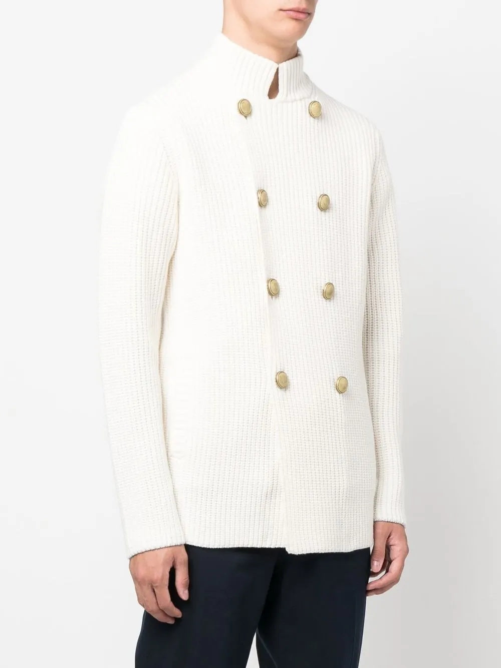 BRUNELLO CUCINELLI MEN'S OFF WHITE DOUBLE BREASTED SWEATER