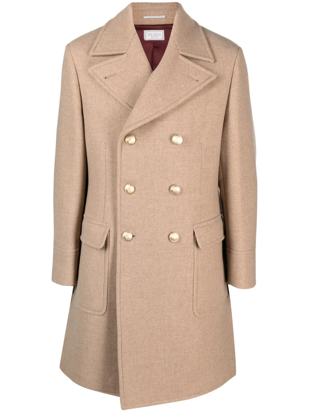 BRUNELLO CUCINELLI MEN'S LIGHT CAMEL WOOL DOUBLE BREASTED JACKET