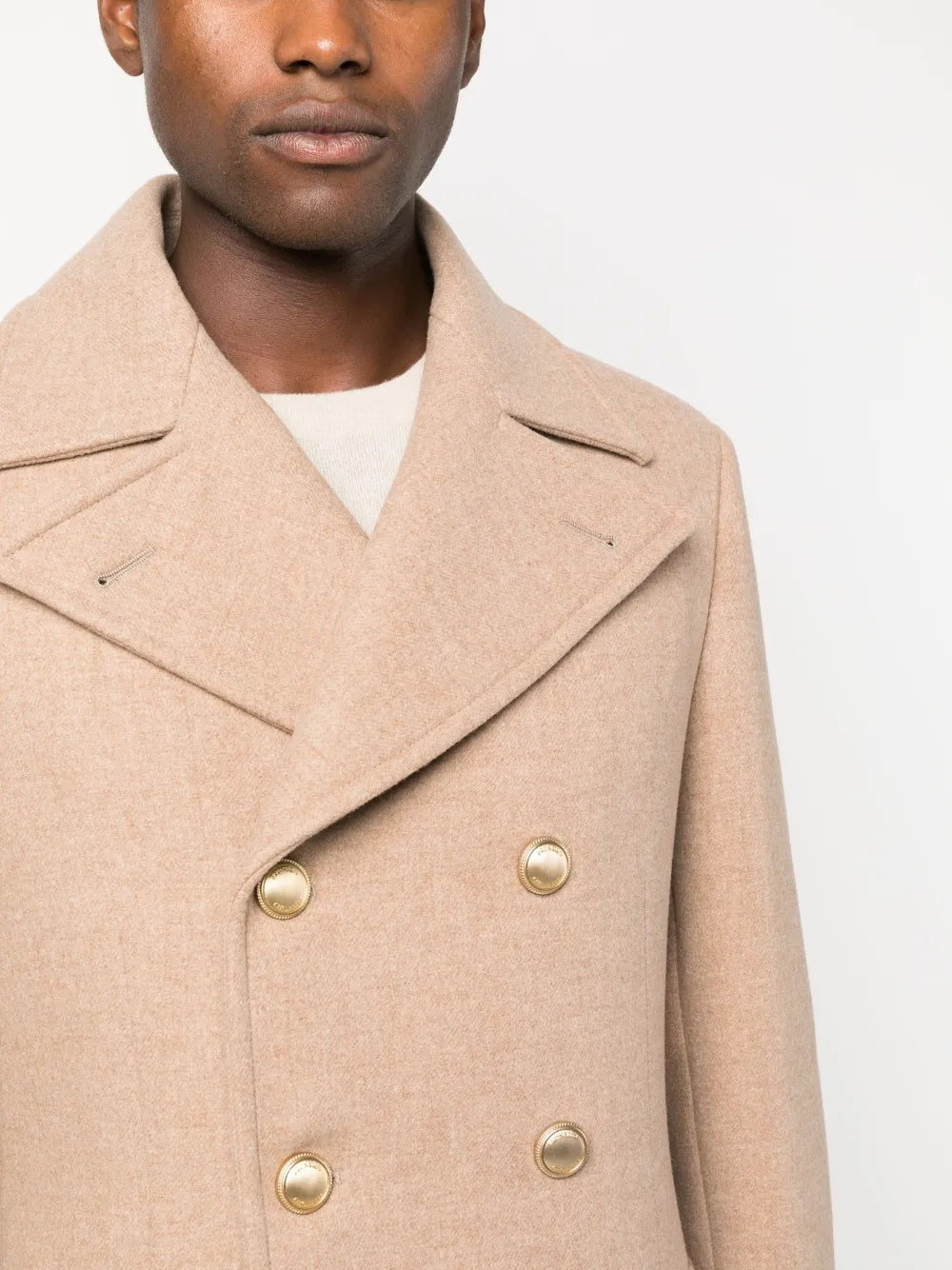 BRUNELLO CUCINELLI MEN'S LIGHT CAMEL WOOL DOUBLE BREASTED JACKET
