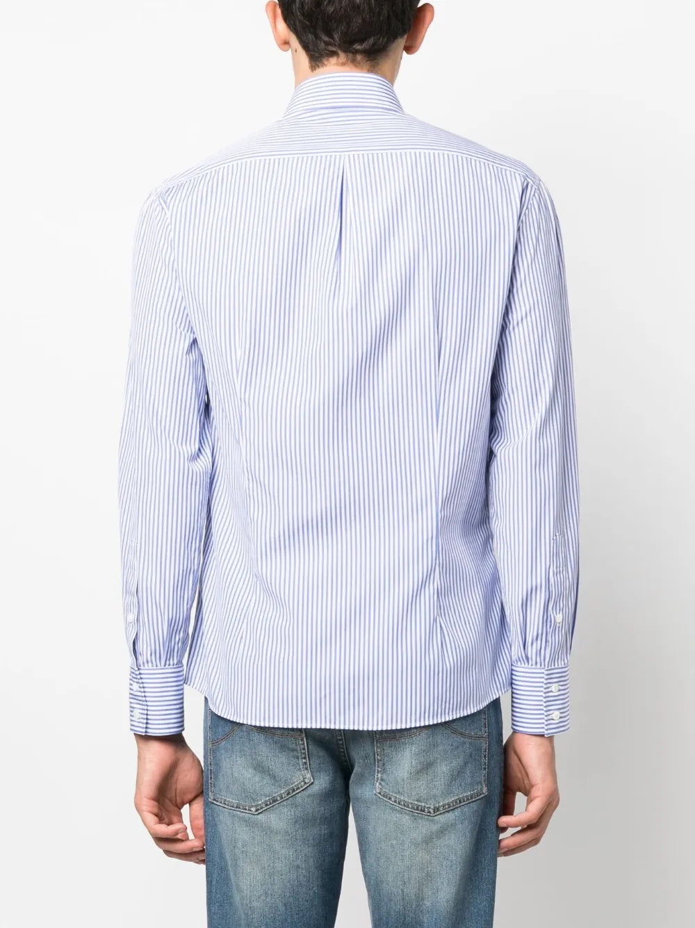 BRUNELLO CUCINELLI MEN'S BLUE STRIPED BUTTON-DOWN SHIRT