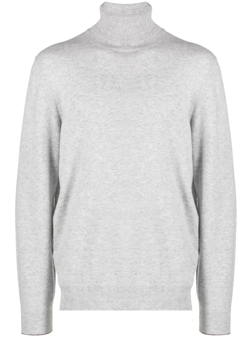 BRUNELLO CUCINELLI MEN'S LIGHT GREY WOOL TURTLENECK SWEATER