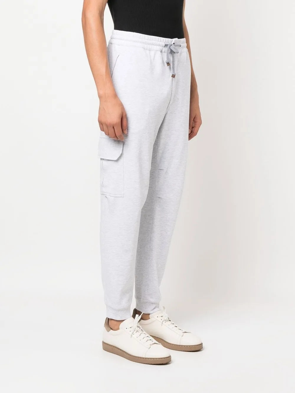 BRUNELLO CUCINELLI MEN'S LIGHT GREY DRAWSTRING CARGO TROUSERS