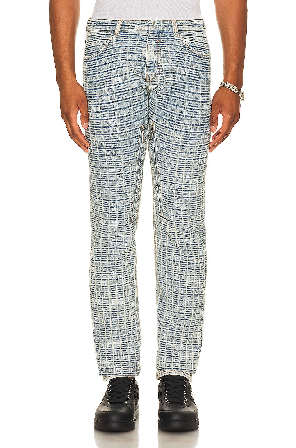 GIVENCHY MEN'S BLUE WHITE SKINNY DENIM TROUSERS