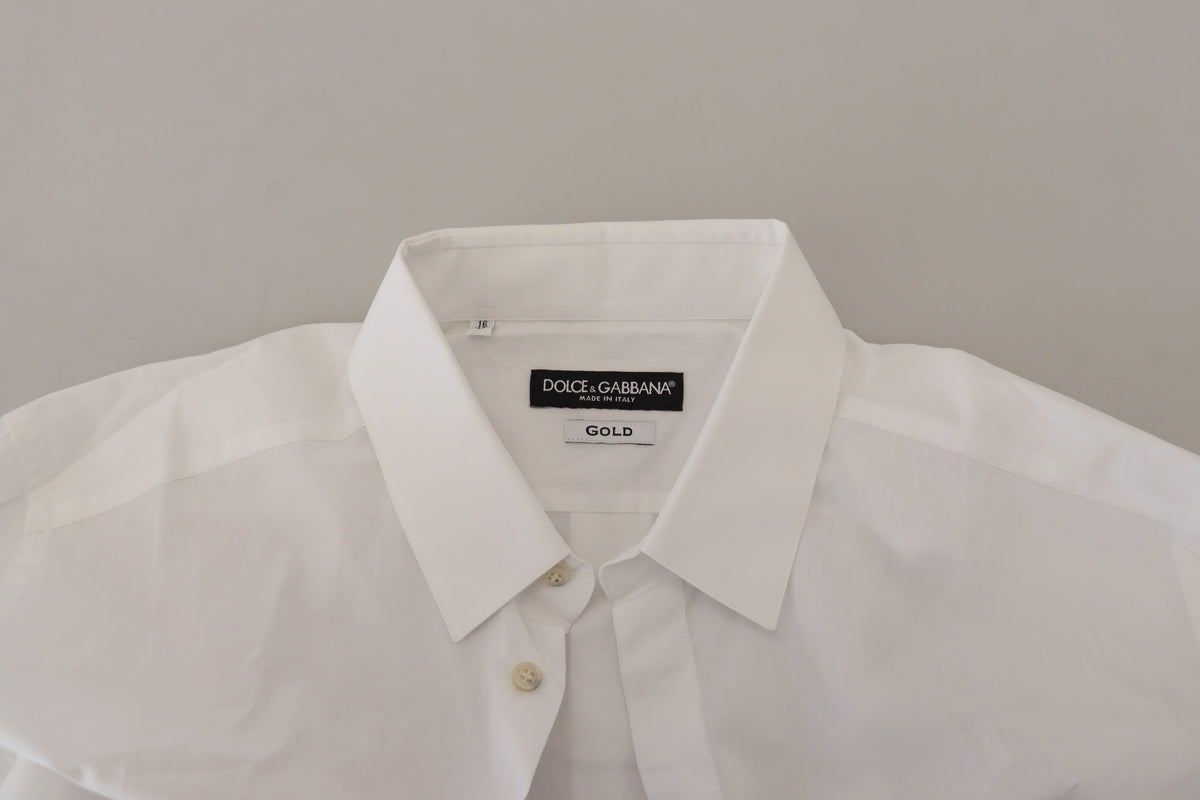 Dolce & Gabbana White Cotton Peacock Feather Formal GOLD Shirt