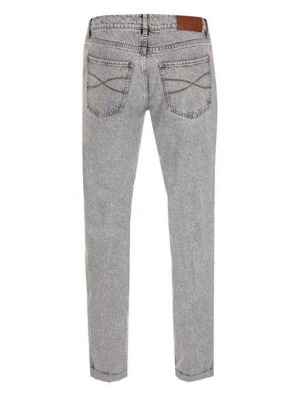 BRUNELLO CUCINELLI MEN'S LIGHT GREY DENIM TROUSERS