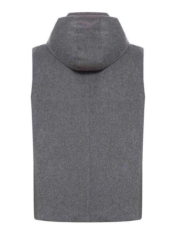BRUNELLO CUCINELLI MEN'S GREY WOOL SLEEVELESS JACKET