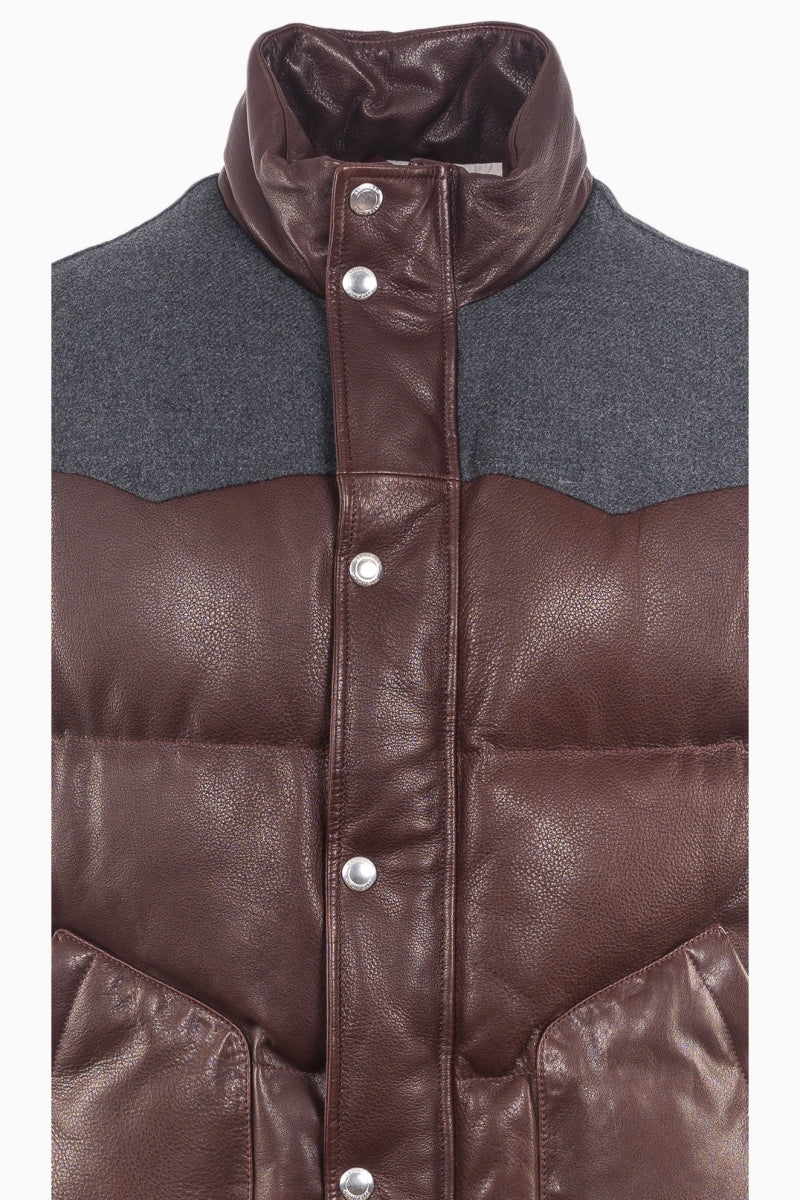 BRUNELLO CUCINELLI MEN'S BROWN LEATHER PUFFER VEST