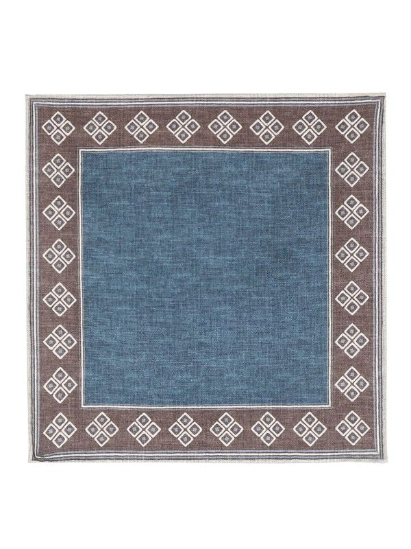 BRUNELLO CUCINELLI MEN'S BLUE AND BROWN PATTERNED POCKET SQUARE