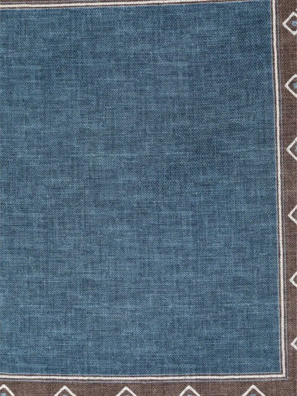 BRUNELLO CUCINELLI MEN'S BLUE AND BROWN PATTERNED POCKET SQUARE