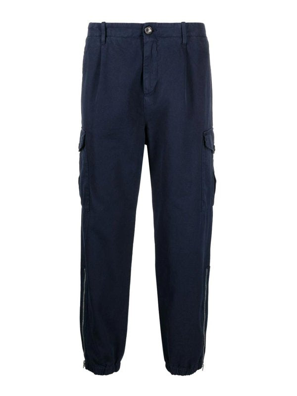 BRUNELLO CUCINELLI MEN'S NAVY COTTON CARGO TROUSERS