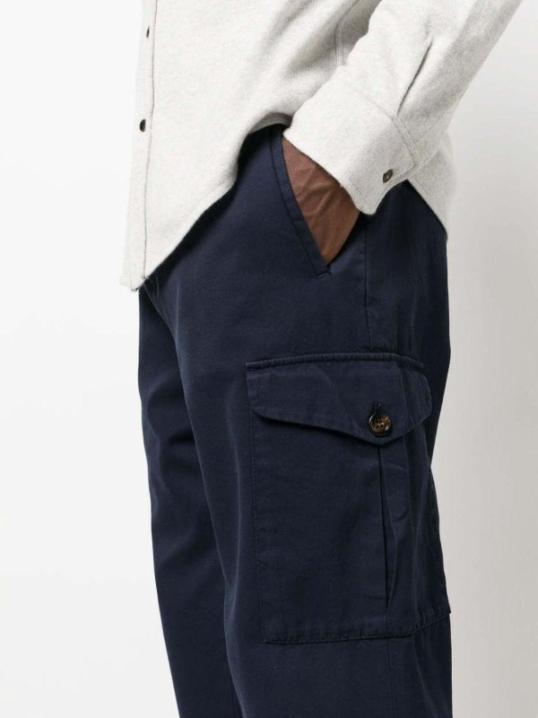 BRUNELLO CUCINELLI MEN'S NAVY COTTON CARGO TROUSERS
