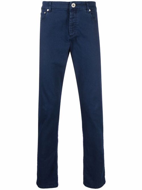 BRUNELLO CUCINELLI MEN'S DARK BLUE TAILORED TROUSERS
