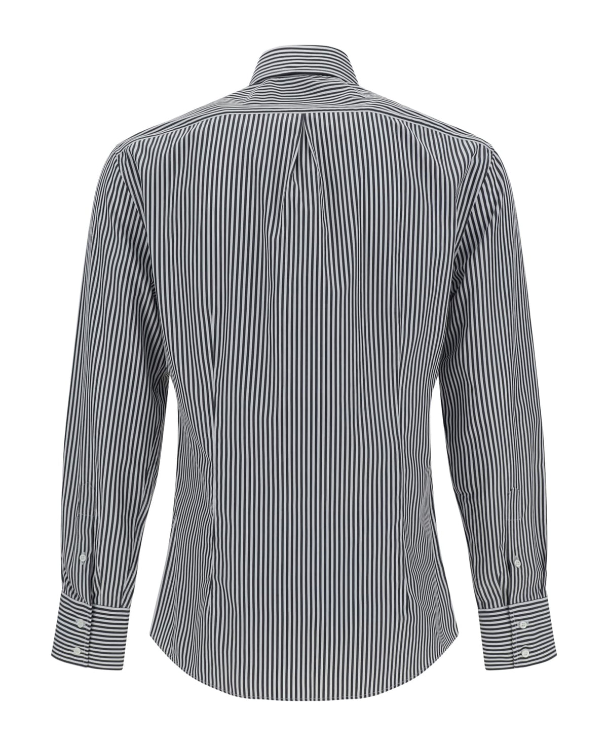 BRUNELLO CUCINELLI MEN'S BLACK AND WHITE STRIPED SHIRT
