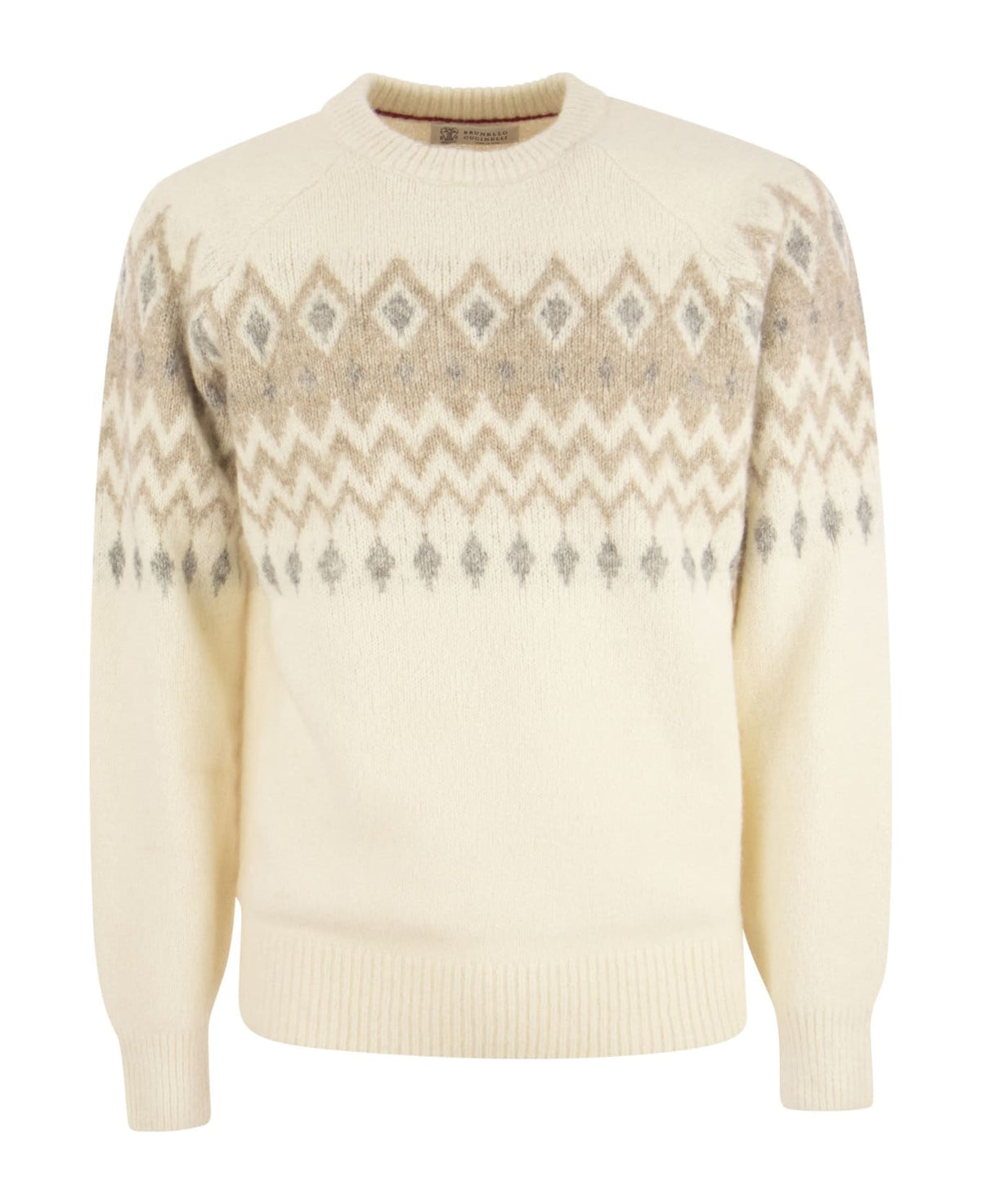 BRUNELLO CUCINELLI MEN'S PANAMA WOOL BLEND PATTERNED CREWNECK SWEATER