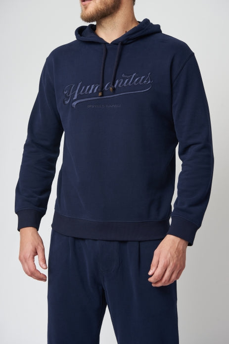 BRUNELLO CUCINELLI MEN'S COBALT HOODED SWEATSHIRT