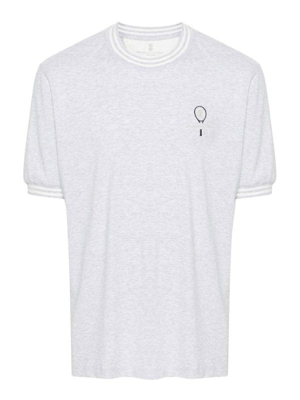 BRUNELLO CUCINELLI MEN'S LIGHT GREY COTTON CREW NECK SHIRT