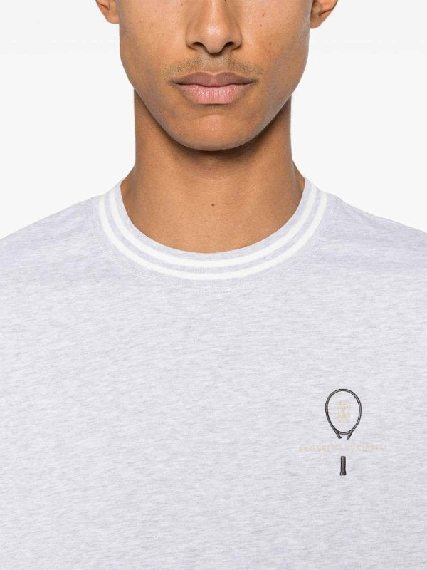 BRUNELLO CUCINELLI MEN'S LIGHT GREY COTTON CREW NECK SHIRT