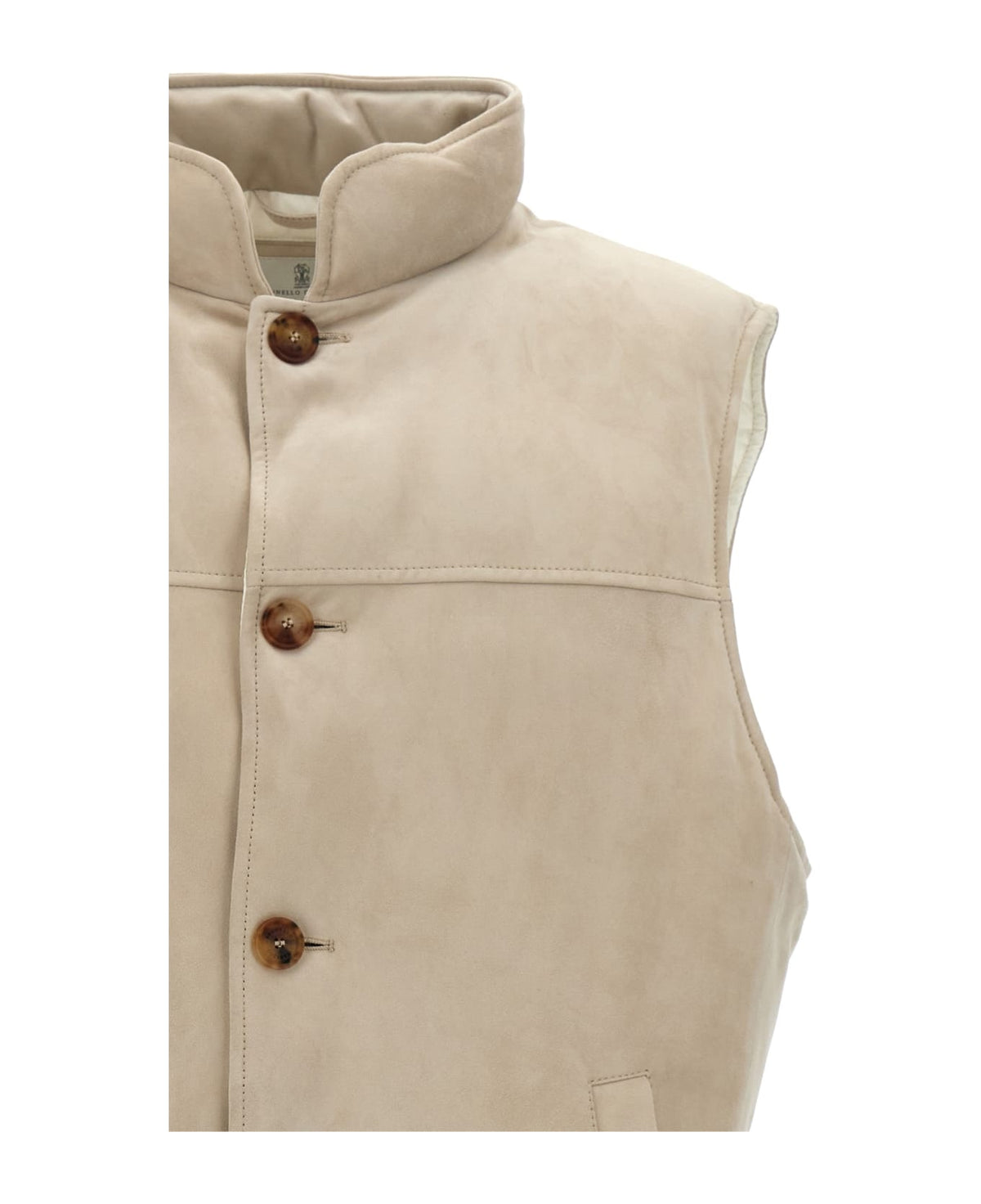 BRUNELLO CUCINELLI MEN'S ENGLISH WHITE LEATHER BUTTON FRONT VEST JACKET