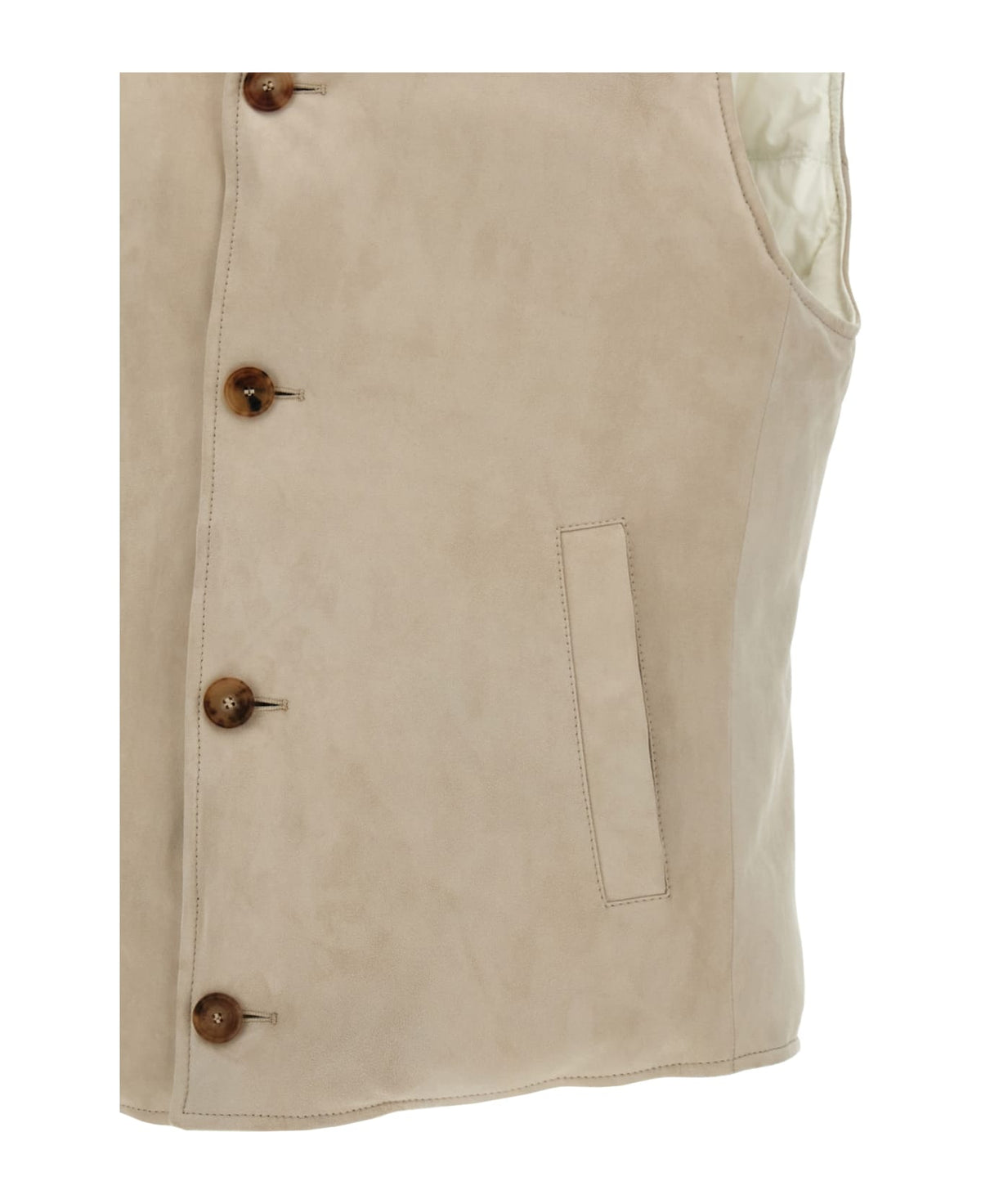 BRUNELLO CUCINELLI MEN'S ENGLISH WHITE LEATHER BUTTON FRONT VEST JACKET