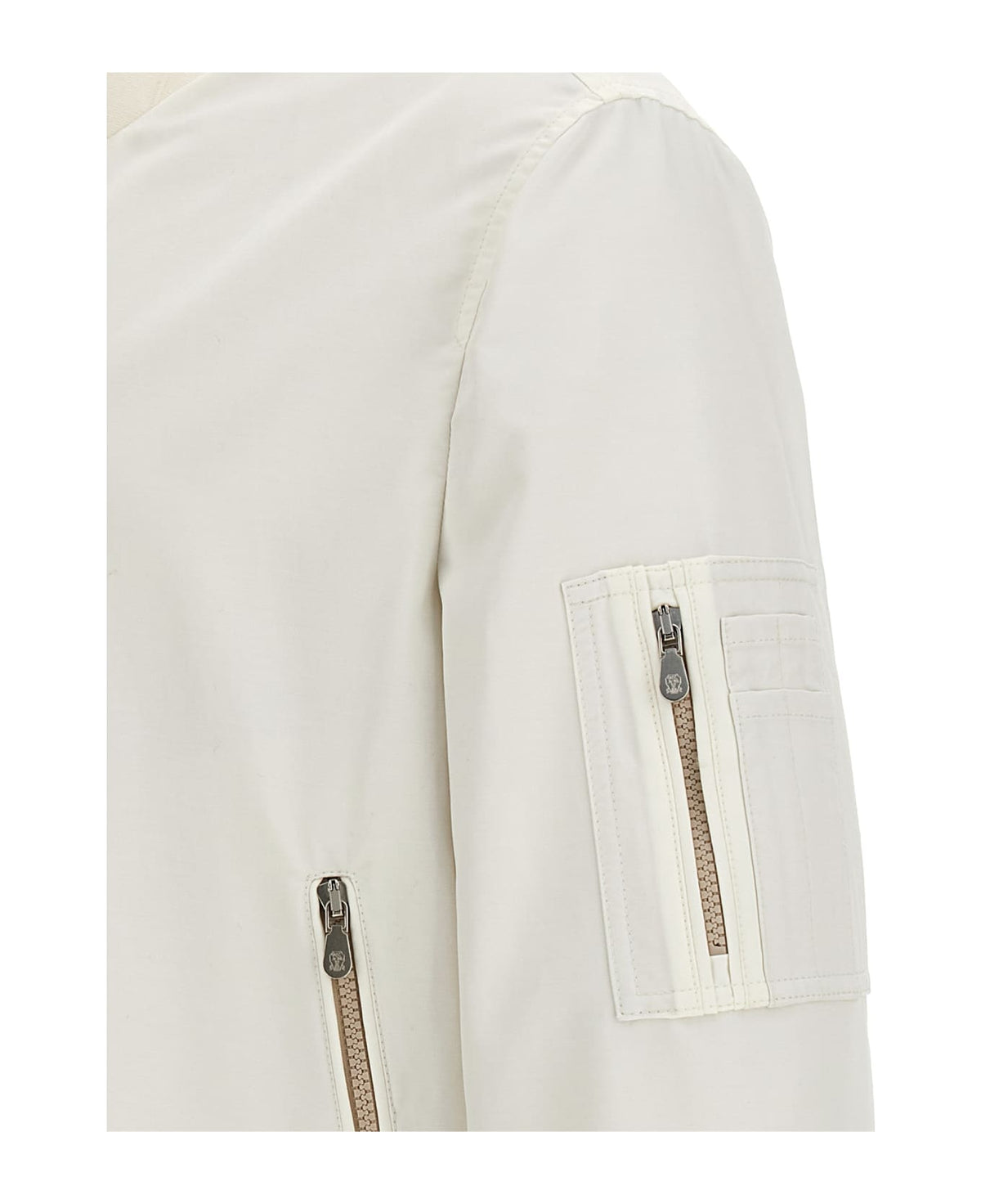BRUNELLO CUCINELLI MEN'S IVORY BOMBER JACKET WITH ZIPPER