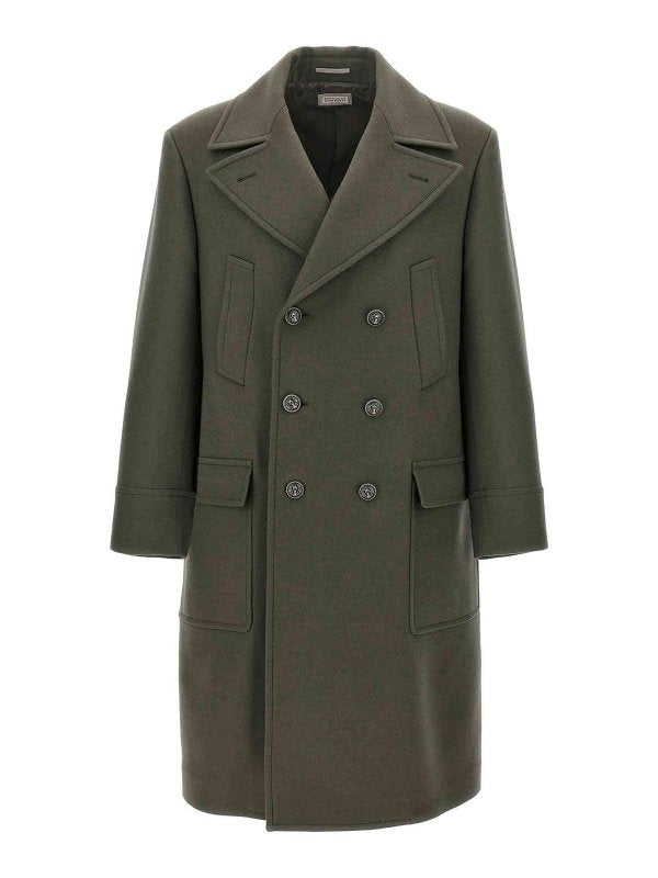 BRUNELLO CUCINELLI MEN'S MILITARY GREEN WOOL COAT