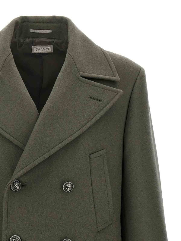 BRUNELLO CUCINELLI MEN'S MILITARY GREEN WOOL COAT