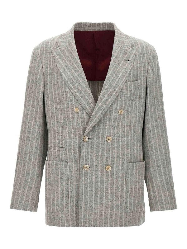 BRUNELLO CUCINELLI MEN'S LIGHT GREY WOOL BLAZER