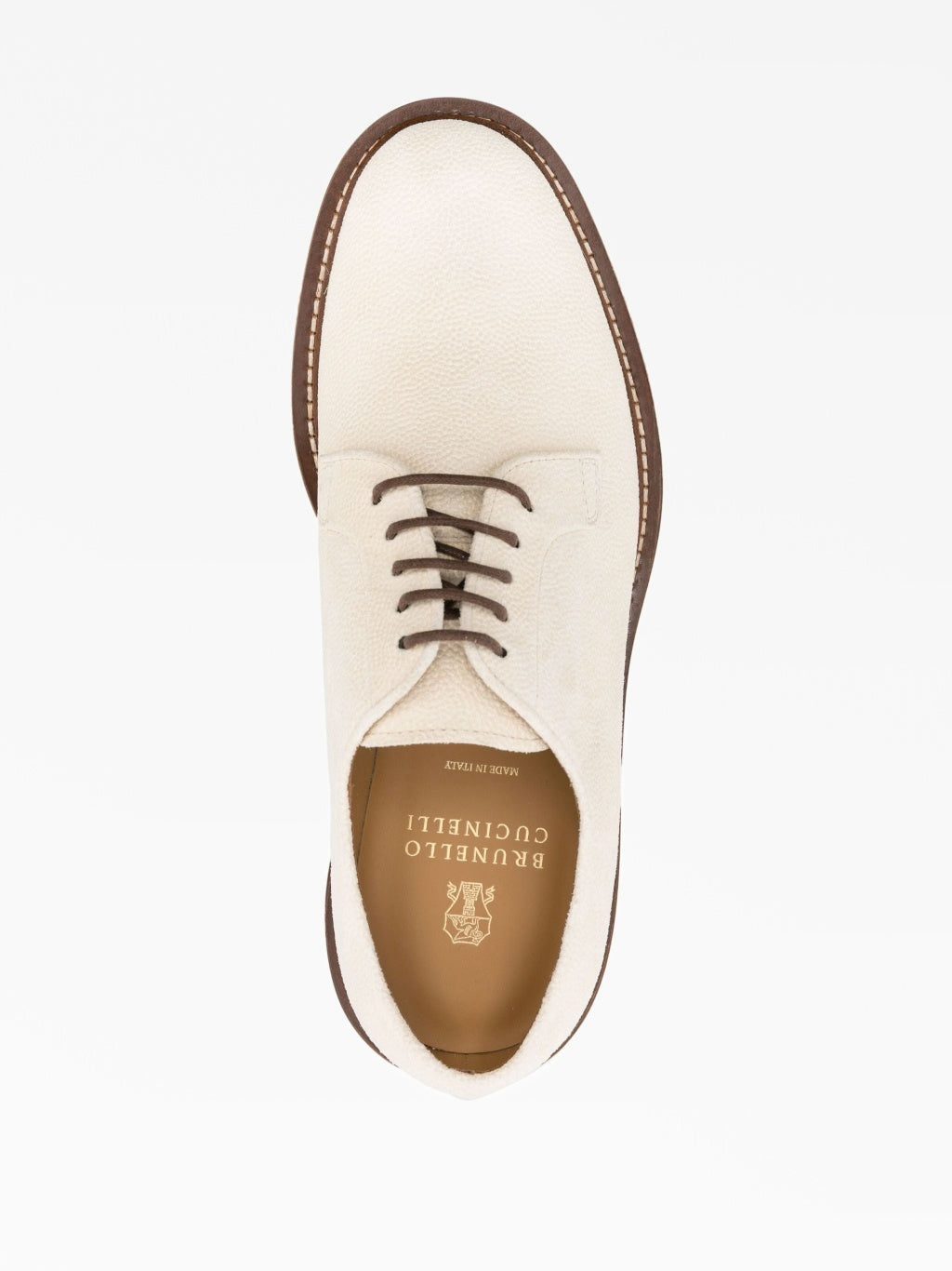 BRUNELLO CUCINELLI MEN'S CREAM TEXTURED LACE-UP DERBY SHOES