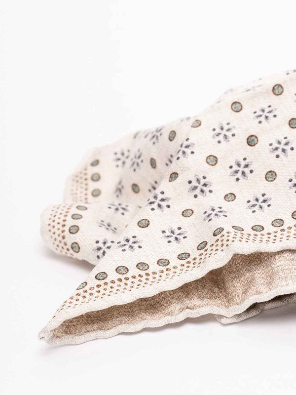 BRUNELLO CUCINELLI MEN'S CREAM PATTERNED SILK POCKETSQUARE