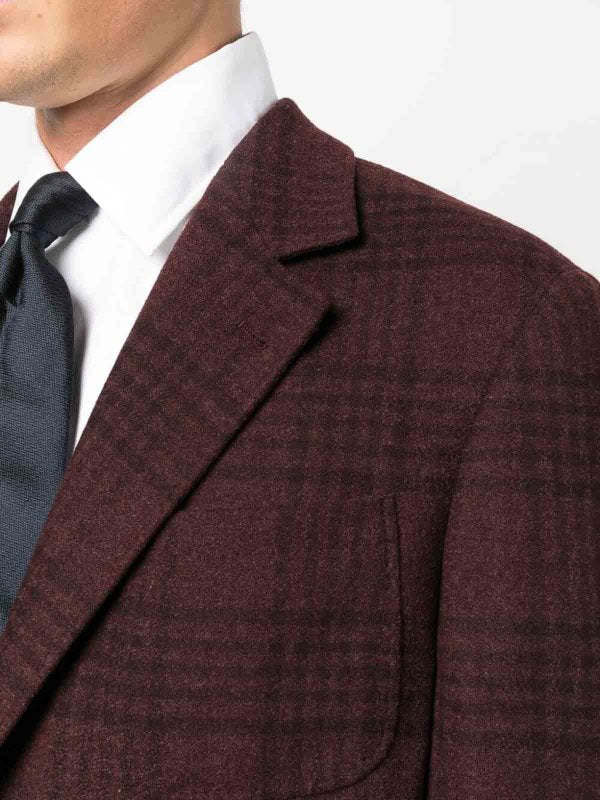 BRUNELLO CUCINELLI MEN'S BURGUNDY WOOL SILK BLAZER