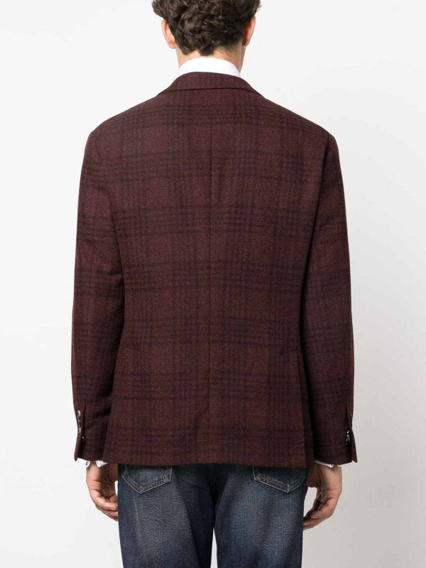 BRUNELLO CUCINELLI MEN'S BURGUNDY WOOL SILK BLAZER