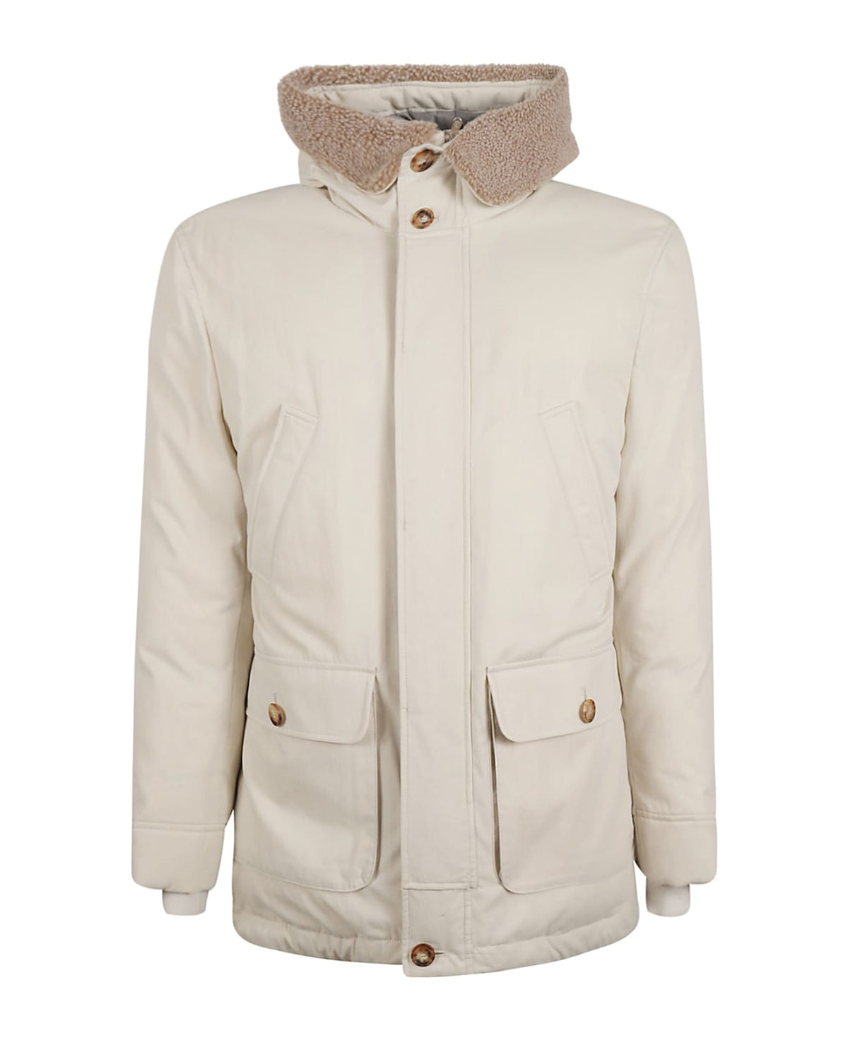 BRUNELLO CUCINELLI MEN'S IVORY SHEARLING COLLAR JACKET