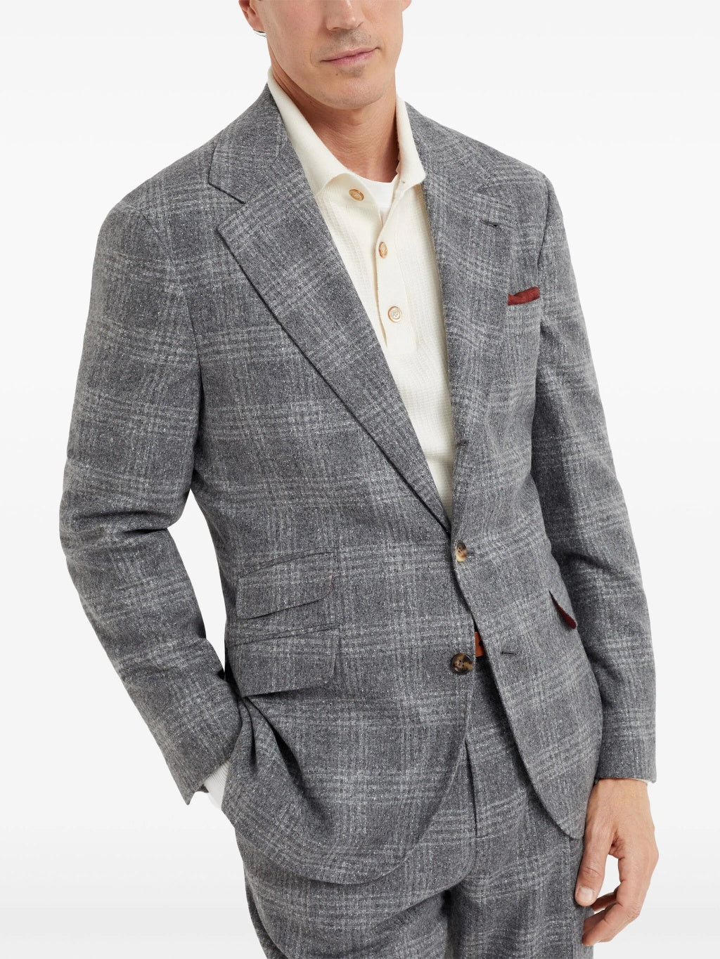 BRUNELLO CUCINELLI MEN'S GREY SILK WOOL BLAZER