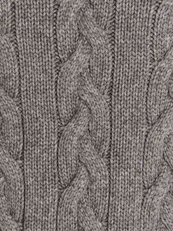 BRUNELLO CUCINELLI MEN'S LIGHT GREY WOOL CABLE KNIT ZIP SWEATER