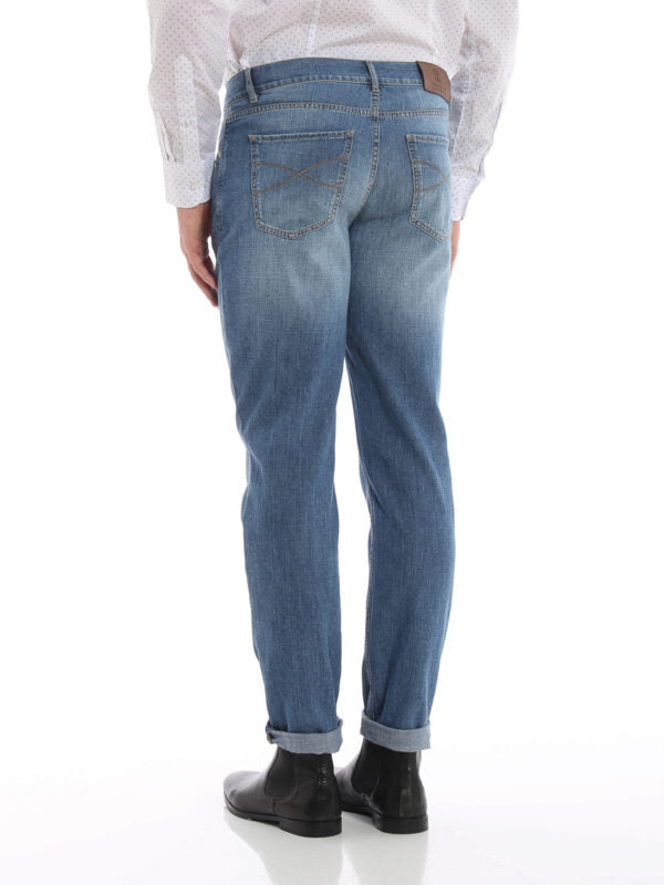 BRUNELLO CUCINELLI MEN'S LIGHT BLUE STRAIGHT TROUSERS
