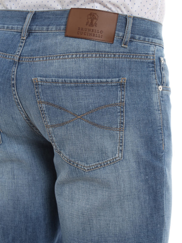 BRUNELLO CUCINELLI MEN'S LIGHT BLUE STRAIGHT TROUSERS