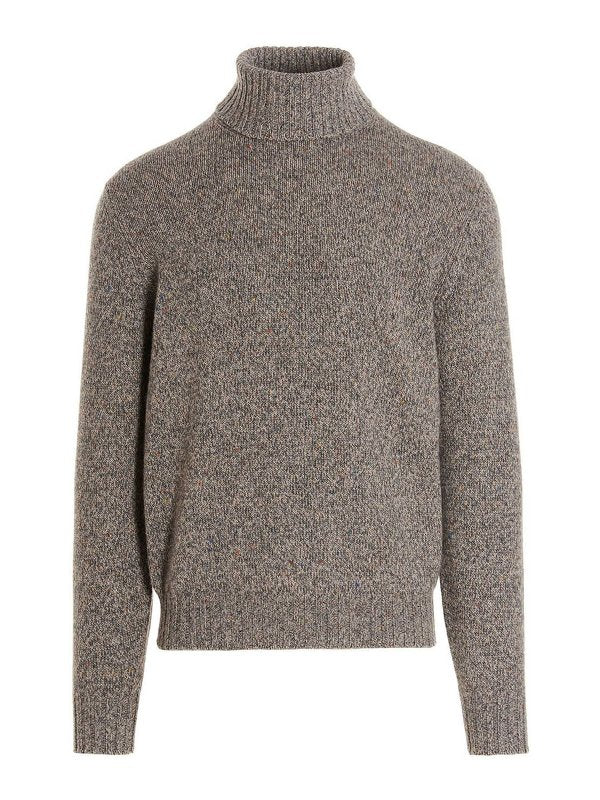 BRUNELLO CUCINELLI MEN'S GREY WOOL TURTLENECK SWEATER