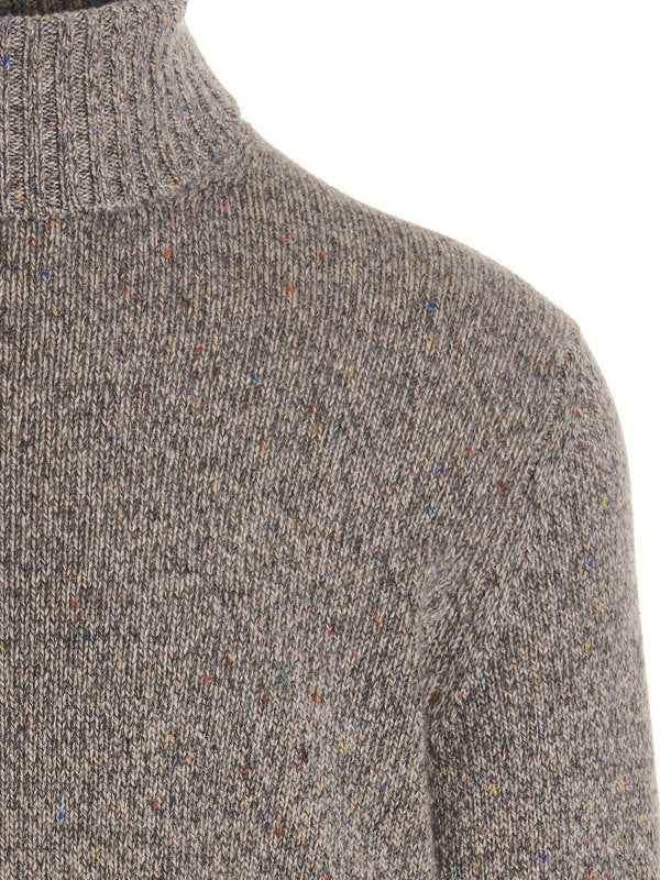 BRUNELLO CUCINELLI MEN'S GREY WOOL TURTLENECK SWEATER
