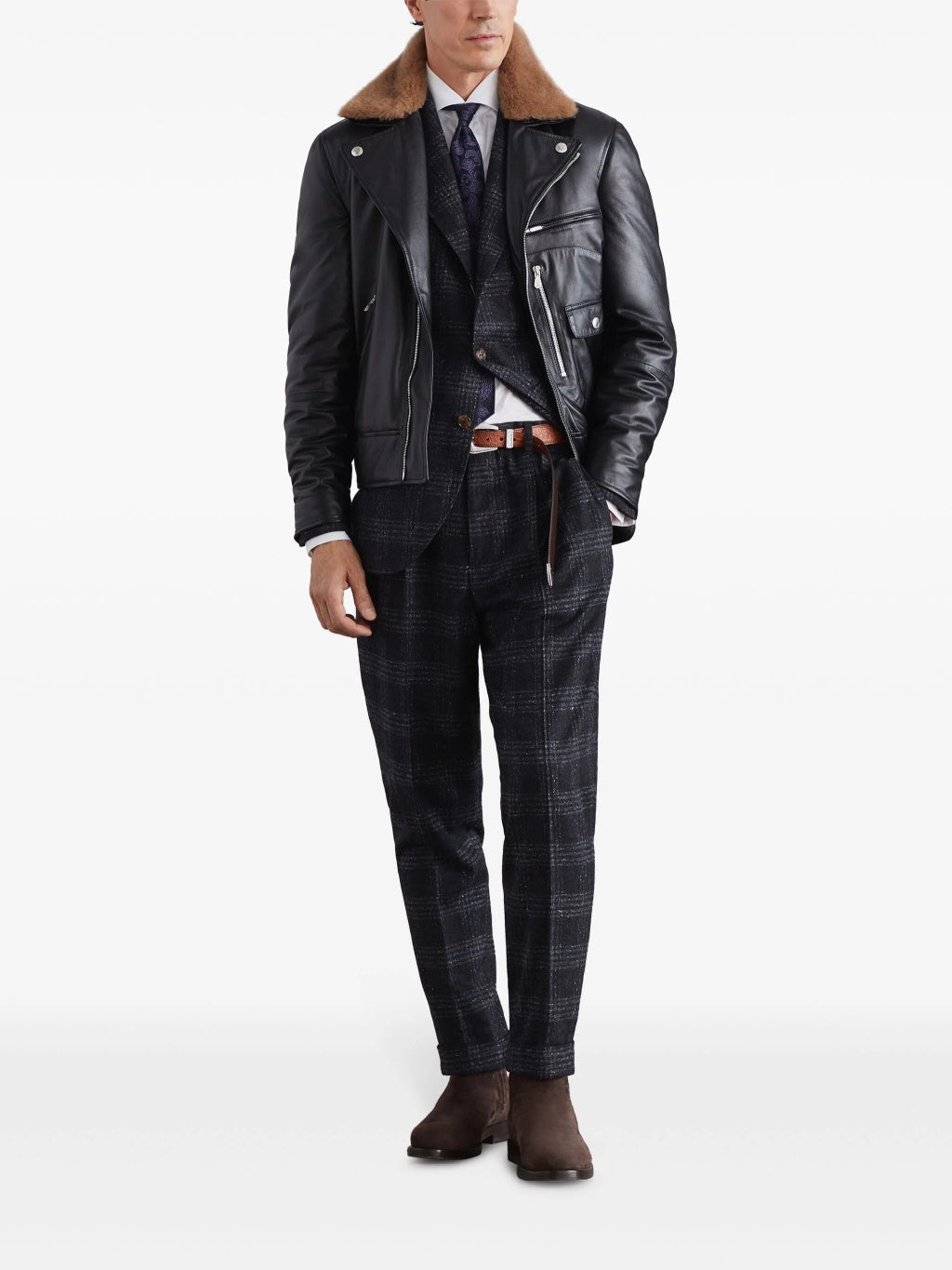 BRUNELLO CUCINELLI MEN'S DARK GREY WOOL TROUSERS