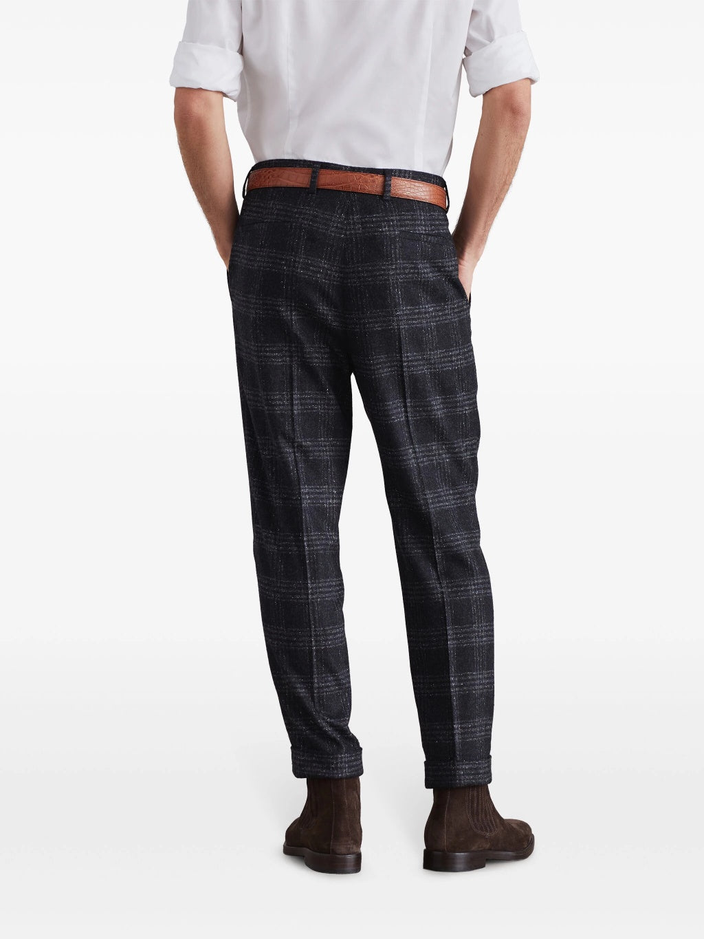 BRUNELLO CUCINELLI MEN'S DARK GREY WOOL TROUSERS