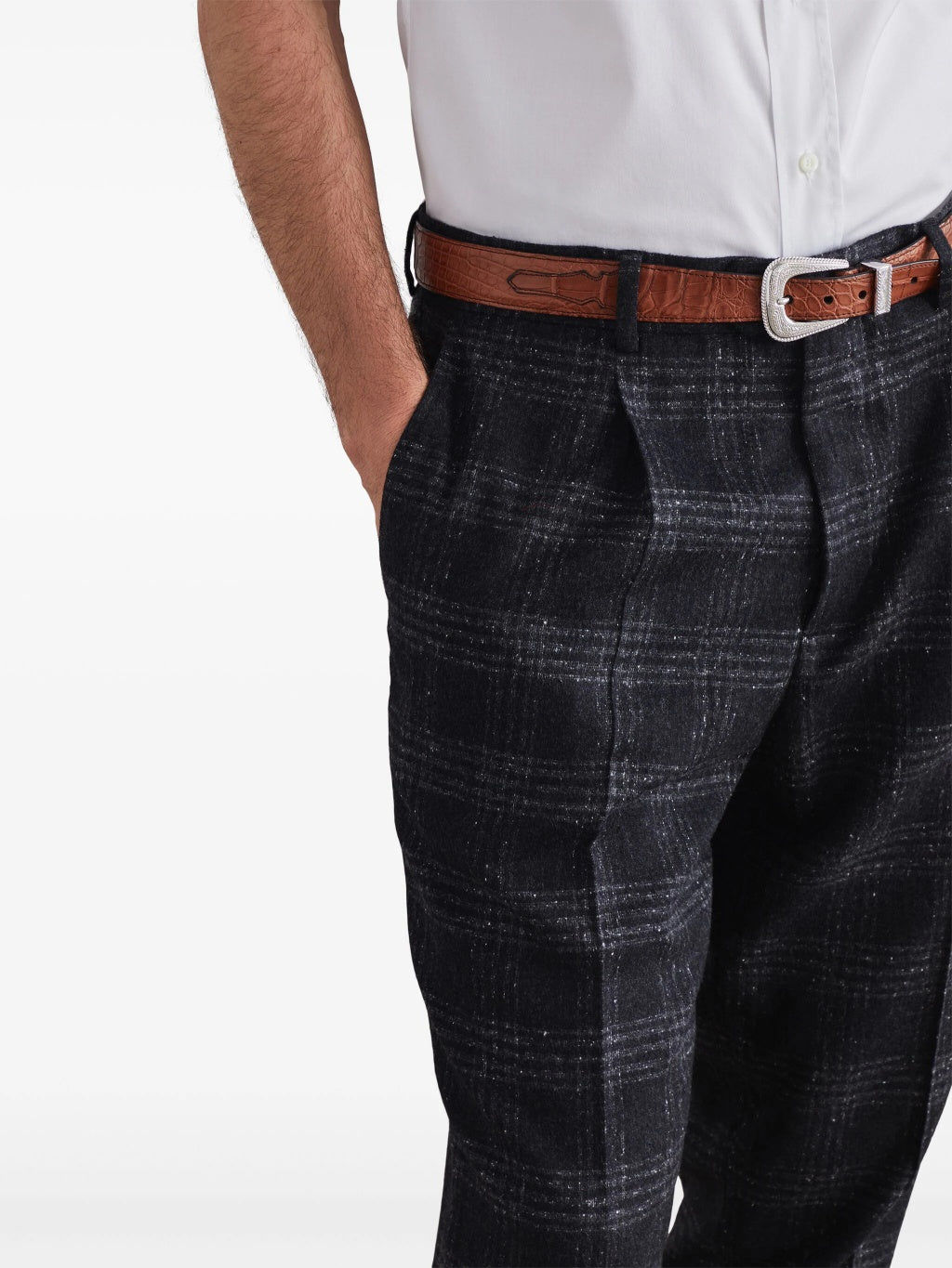 BRUNELLO CUCINELLI MEN'S DARK GREY WOOL TROUSERS