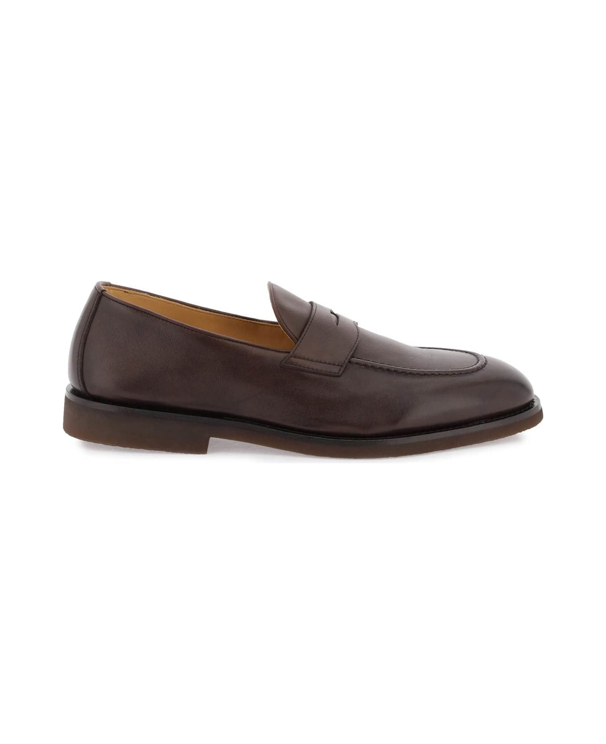 BRUNELLO CUCINELLI MEN'S DARK BROWN LEATHER LOAFERS