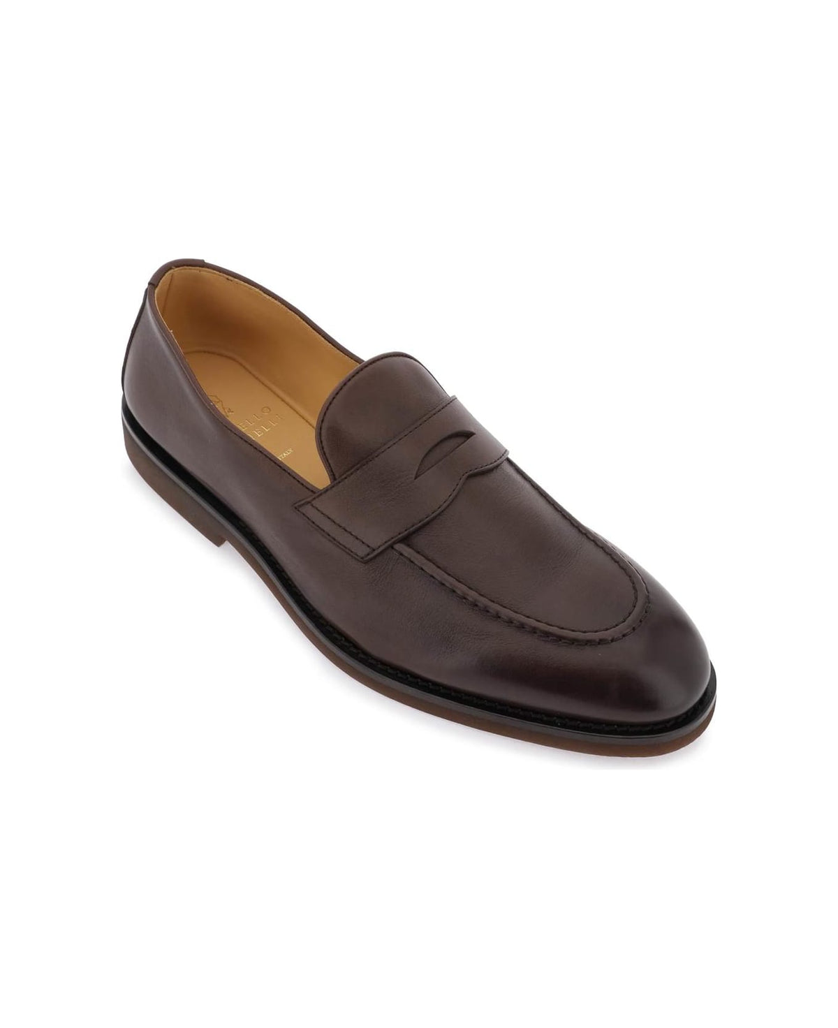 BRUNELLO CUCINELLI MEN'S DARK BROWN LEATHER LOAFERS
