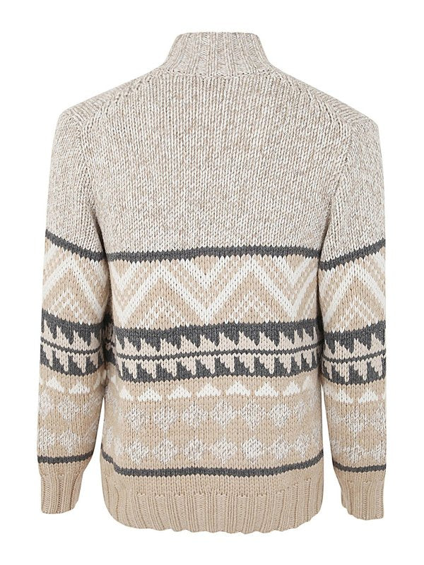 BRUNELLO CUCINELLI MEN'S CAMEL WOOL ZIP SWEATER