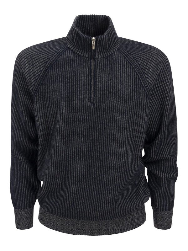 BRUNELLO CUCINELLI MEN'S MARINA WOOL HALF ZIP SWEATER